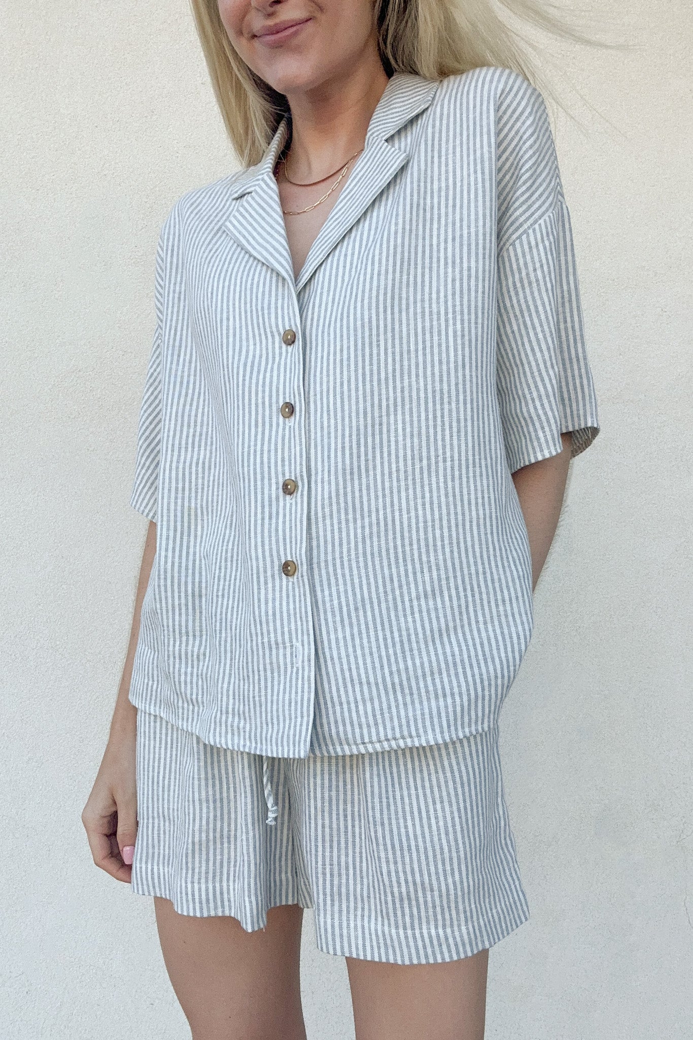 Emilie Striped Linen Button Down Shirt - Neutral Ground