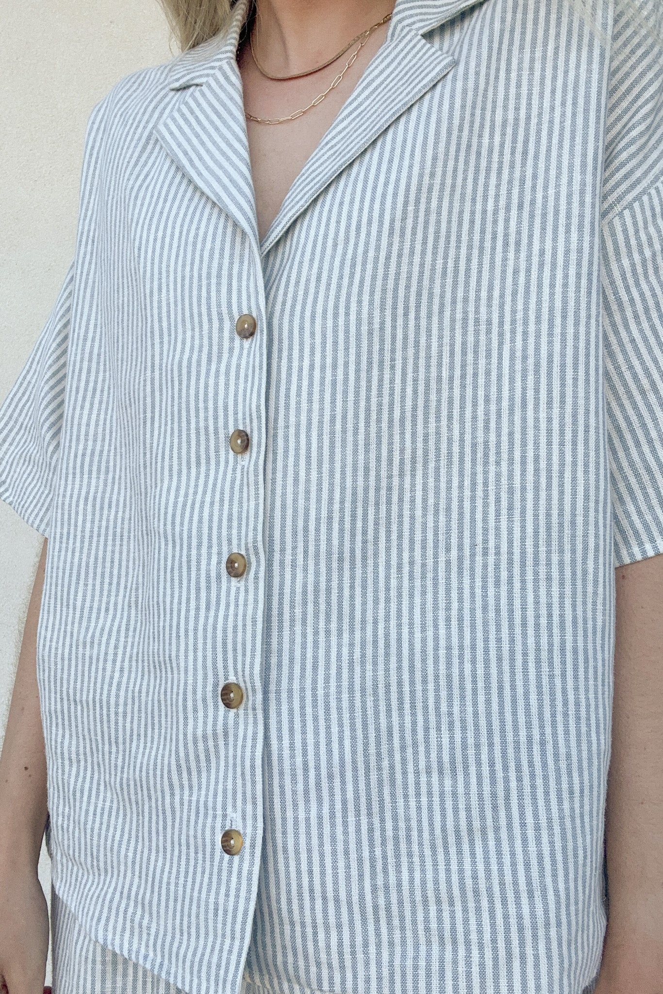 Emilie Striped Linen Button Down Shirt - Neutral Ground