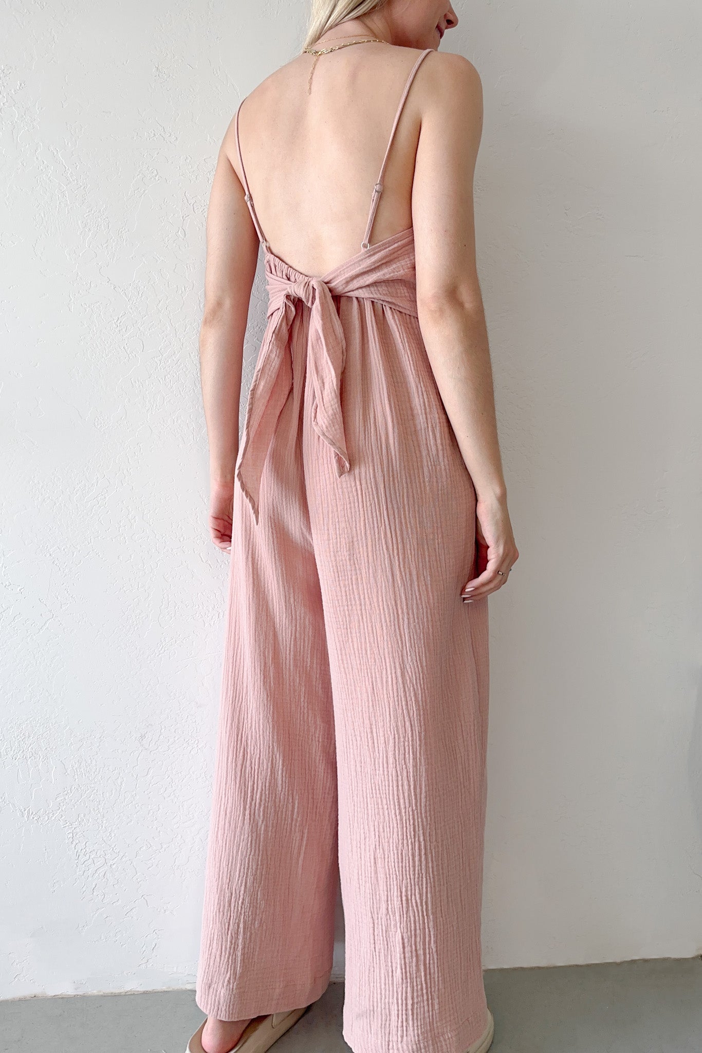 Hillside Cotton Tie Back Jumpsuit - Neutral Ground