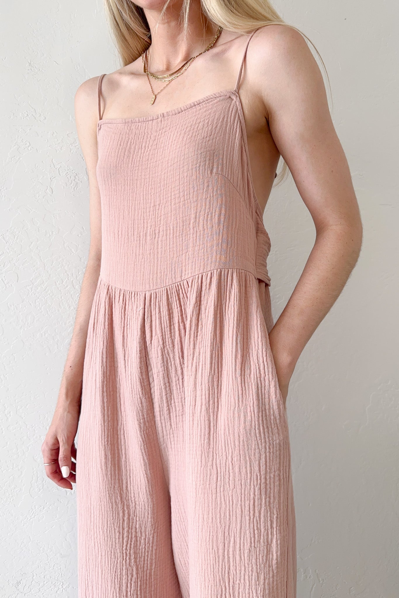 Hillside Cotton Tie Back Jumpsuit - Neutral Ground