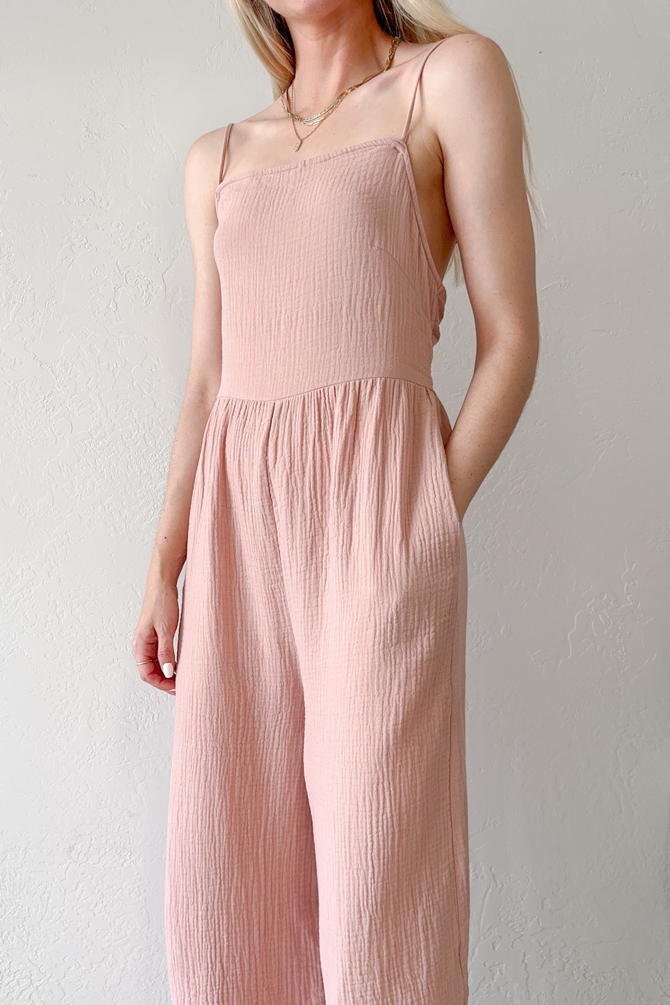 Hillside Cotton Tie Back Jumpsuit - Neutral Ground