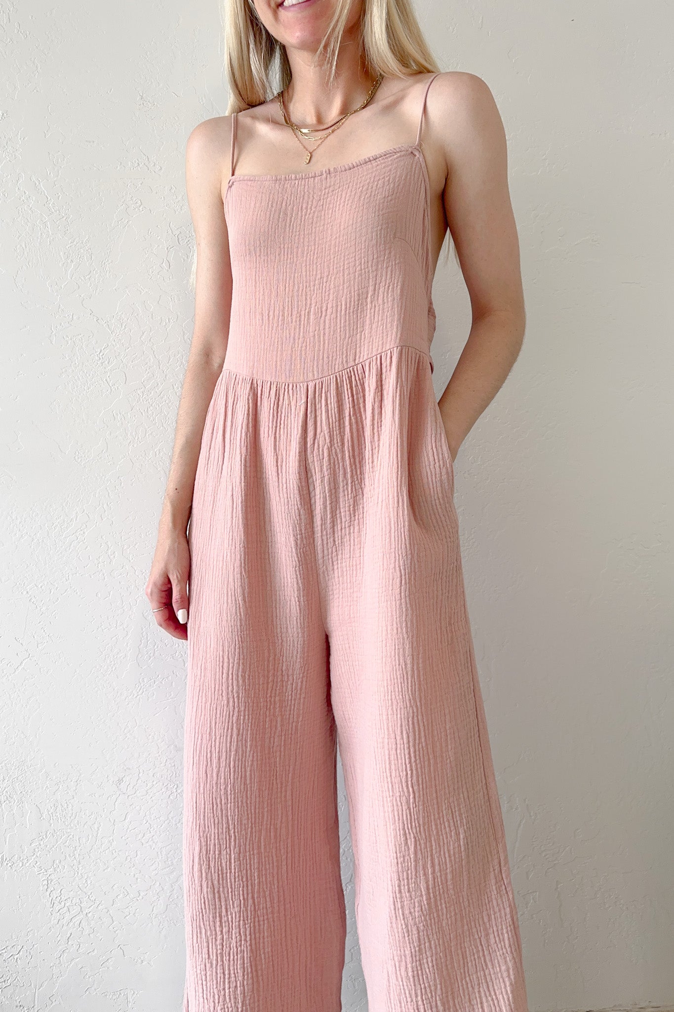 Hillside Cotton Tie Back Jumpsuit - Neutral Ground