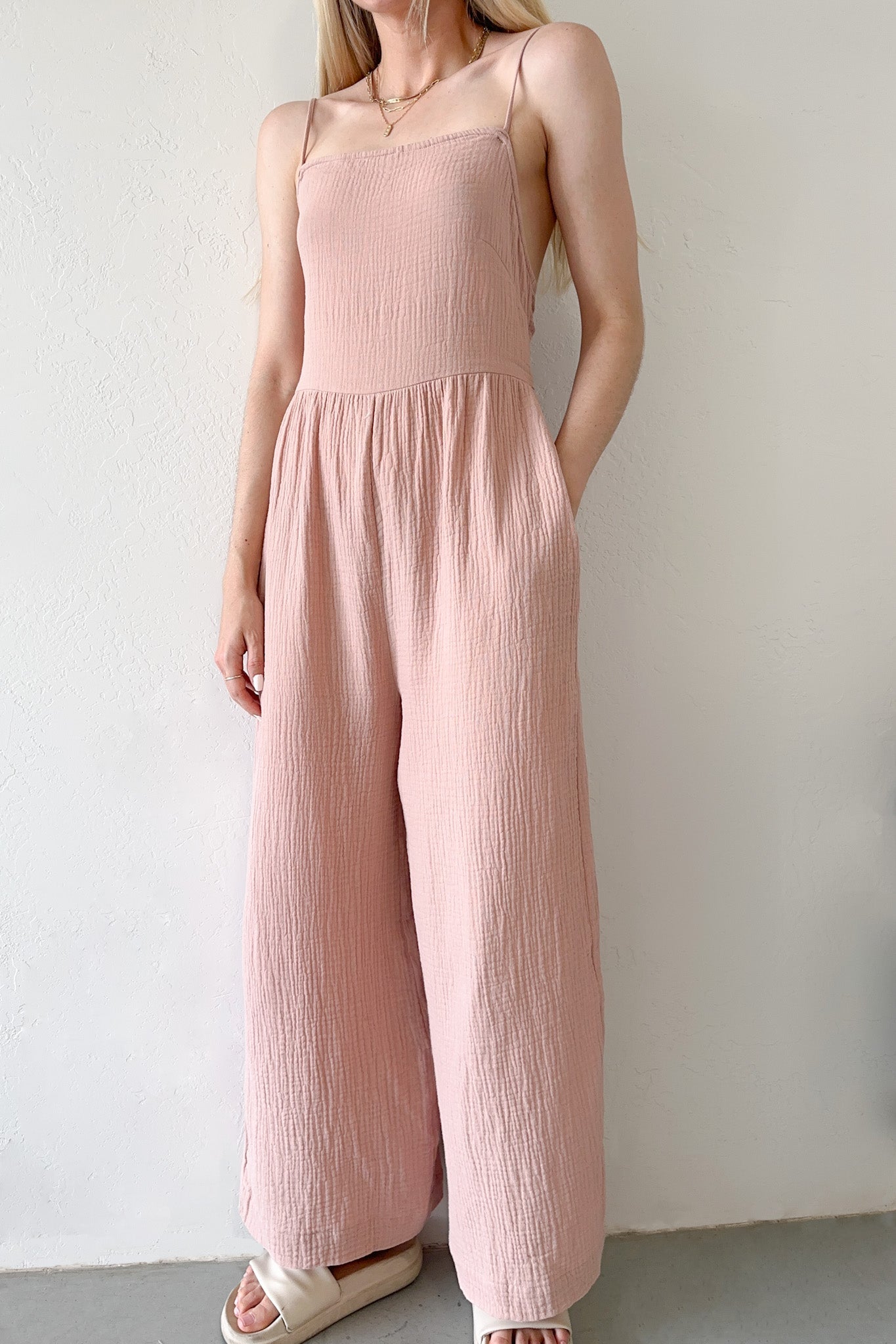 Hillside Cotton Tie Back Jumpsuit - Neutral Ground