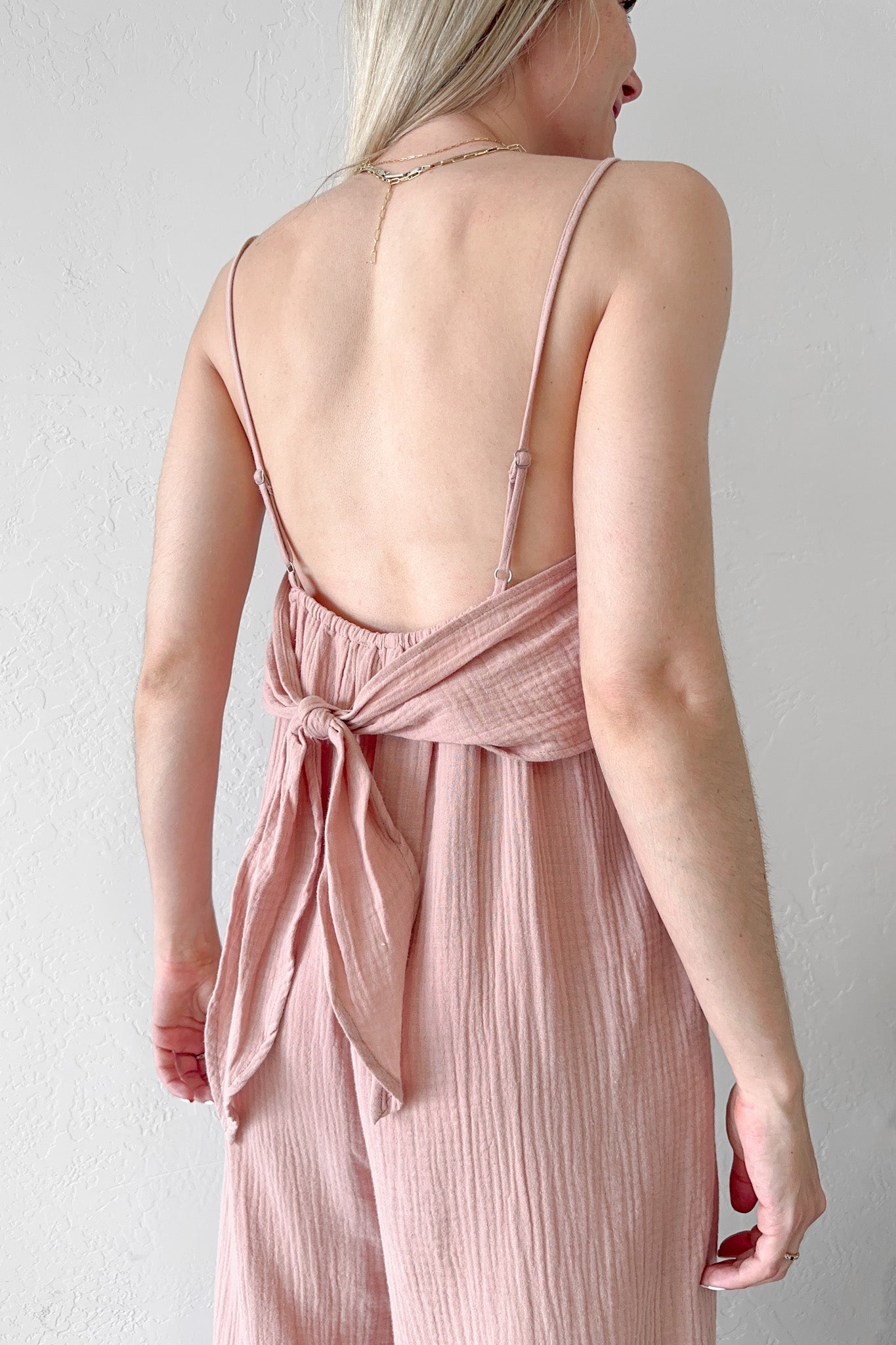 Hillside Cotton Tie Back Jumpsuit - Neutral Ground