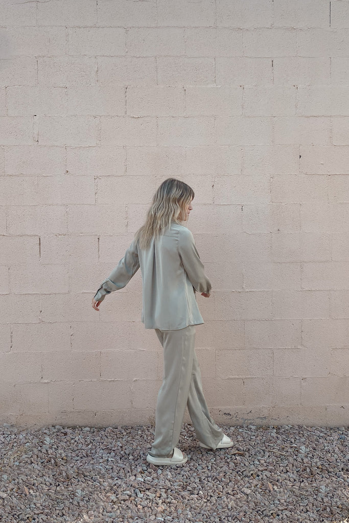 Maya Satin Shirt Set - Neutral Ground
