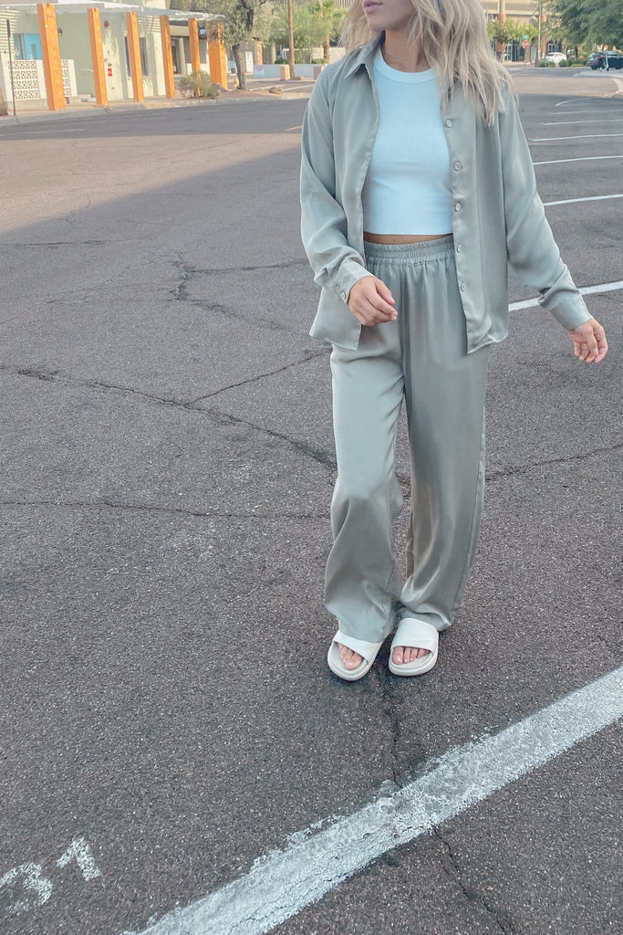 Maya Satin Shirt Set - Neutral Ground