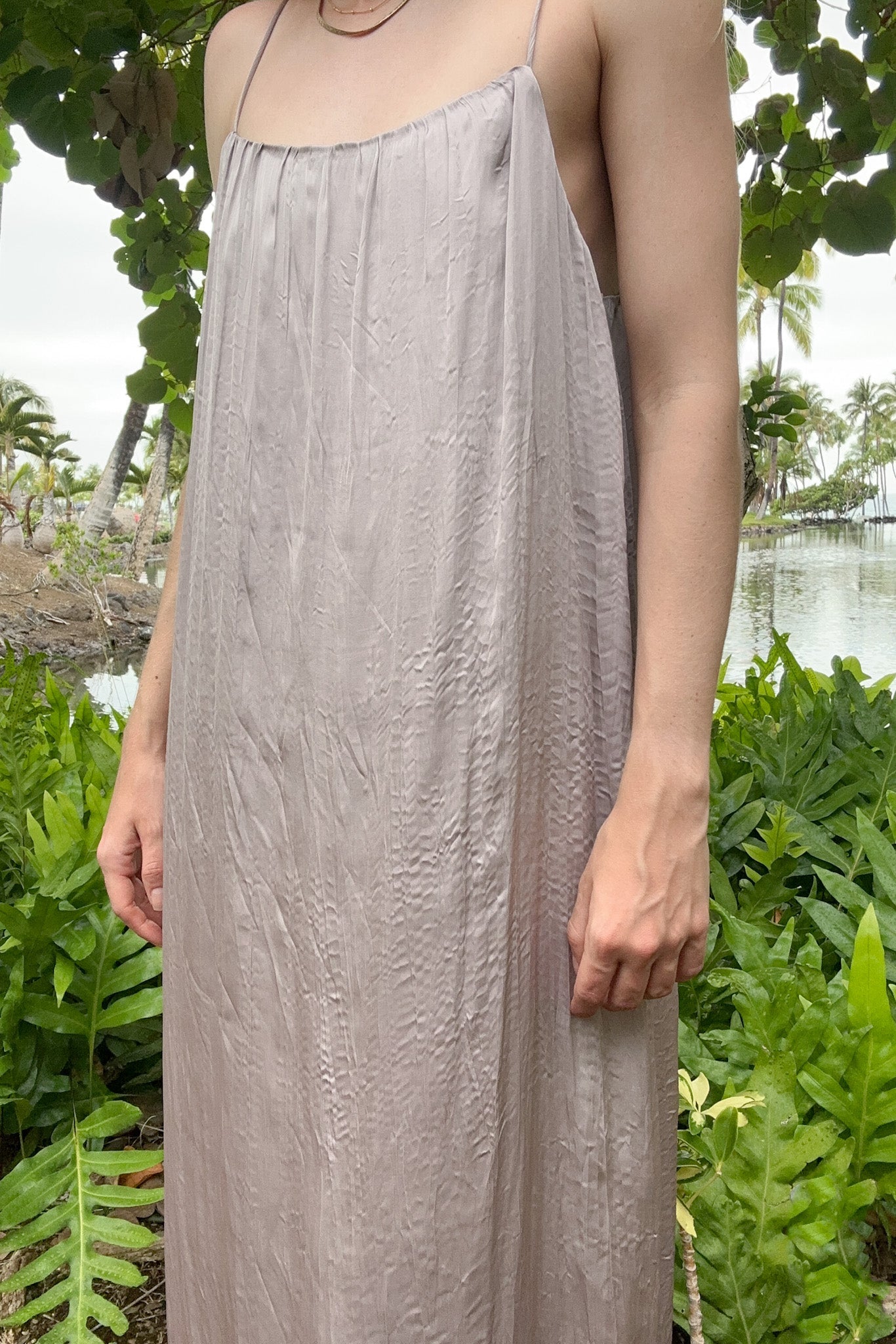 Parker Satin Slip Midi Dress - Neutral Ground
