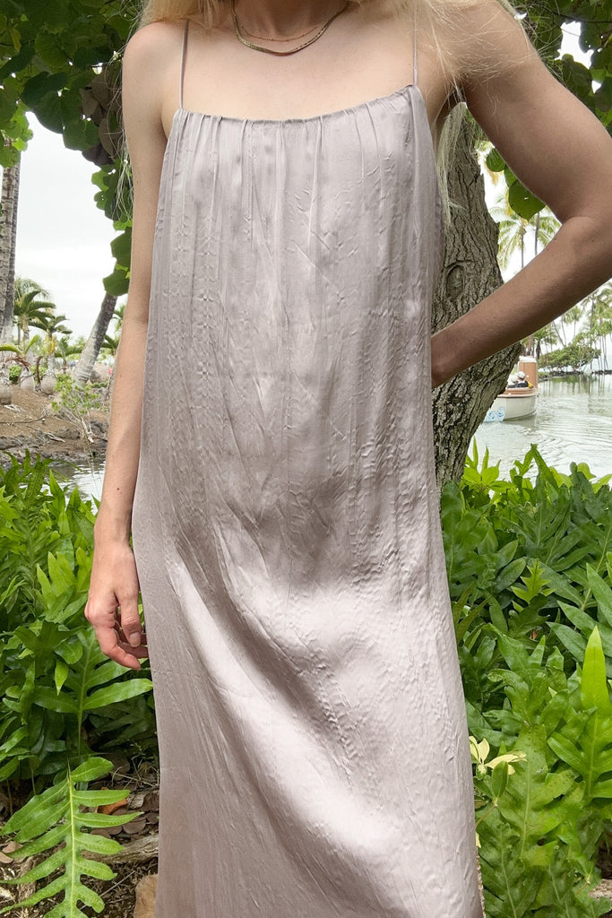 Parker Satin Slip Midi Dress - Neutral Ground