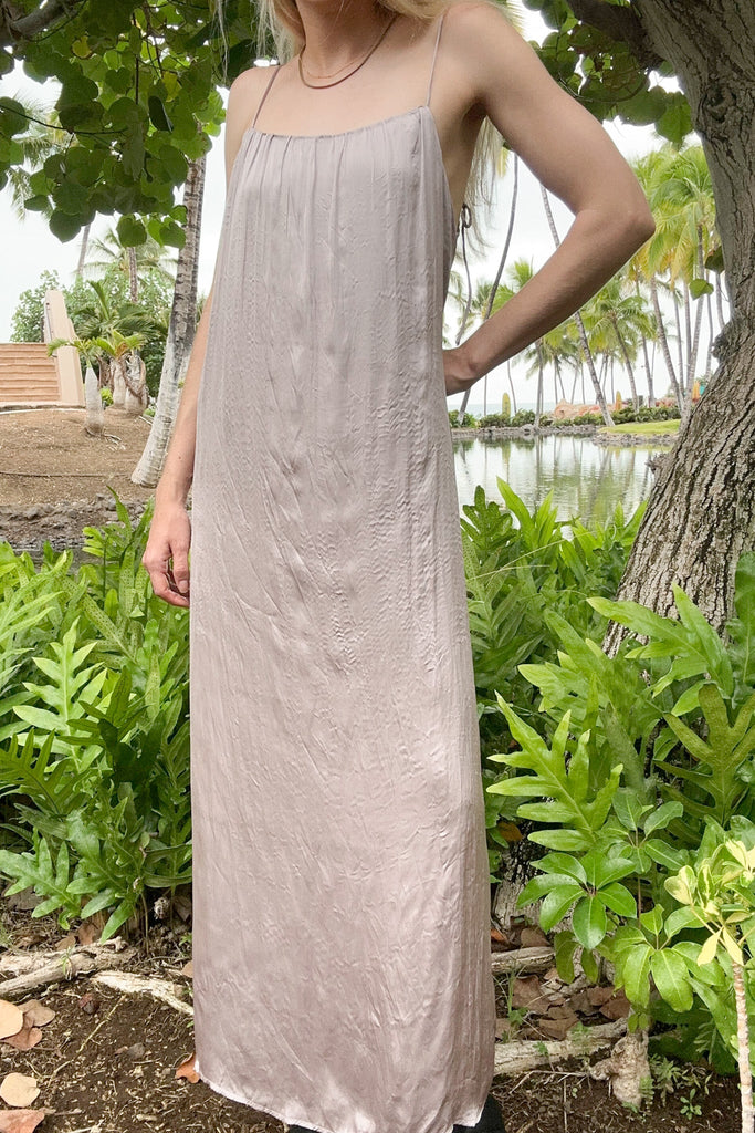 Parker Satin Slip Midi Dress - Neutral Ground