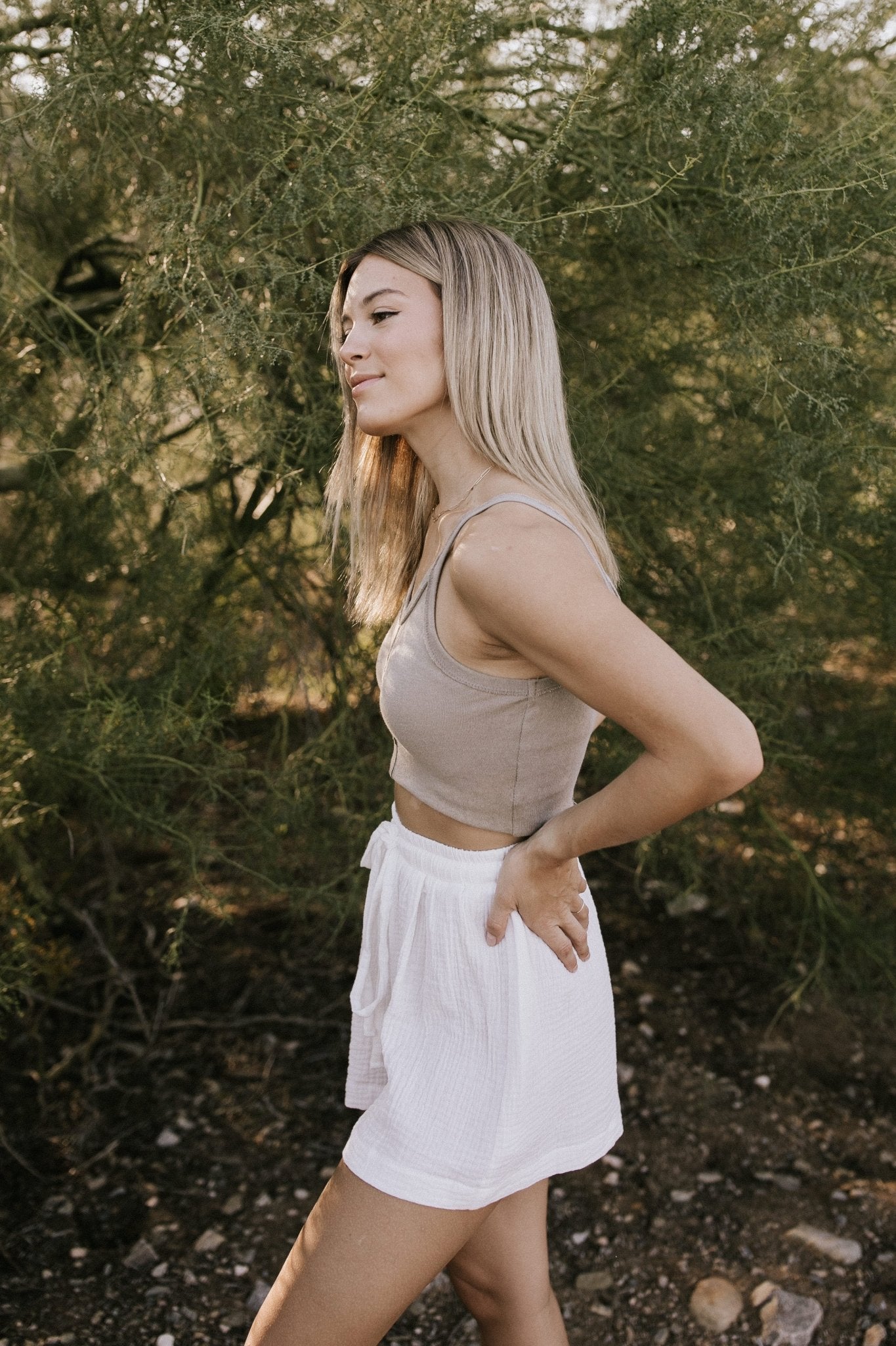 Posie Cotton Gauze Shorts - Neutral Ground