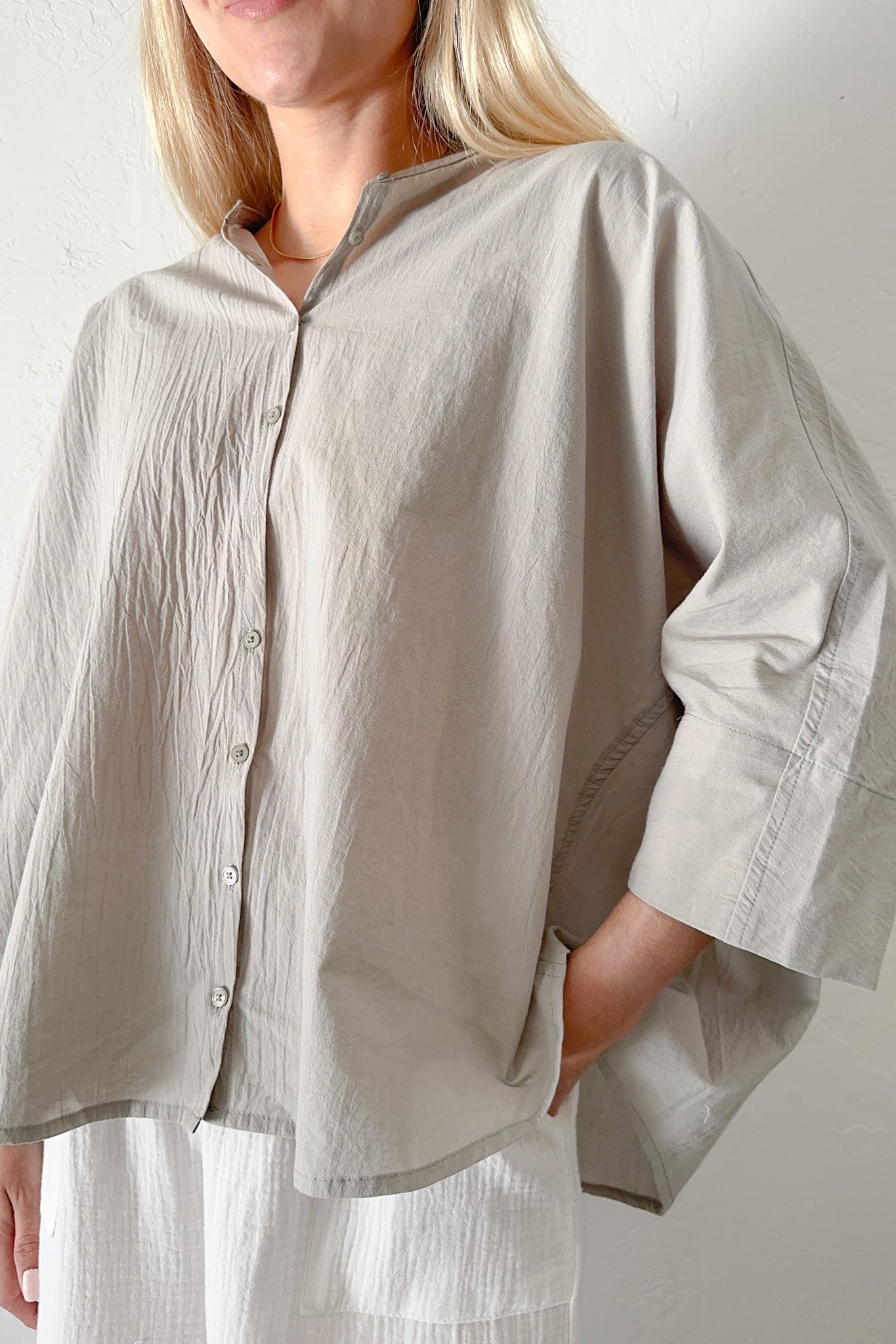 Thyme Oversized Cotton Shirt - Neutral Ground